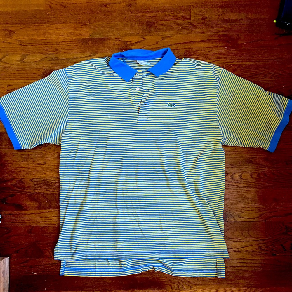Lacoste 2 Button Polo Shirt Blue Yellow Stripe Size XXL